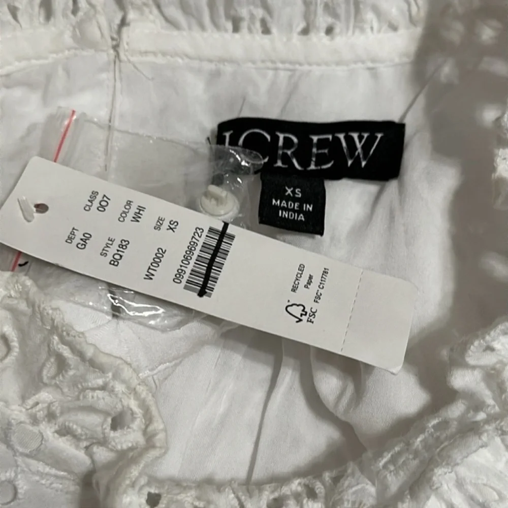 J.Crew Smocked Puff-Sleeve Top in White Eyelet